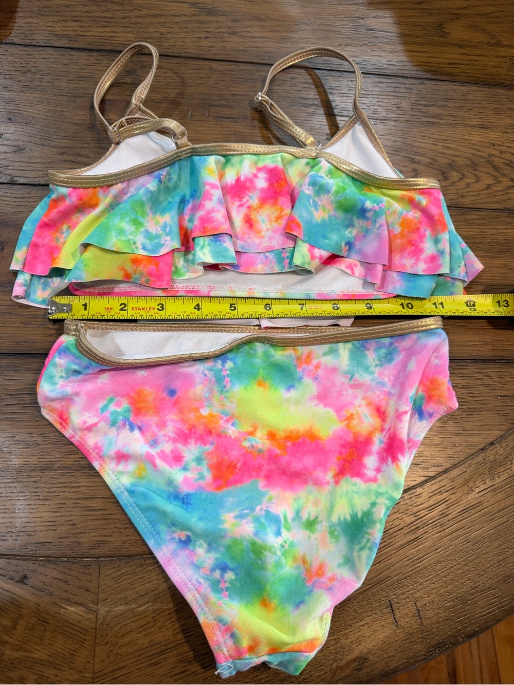 Betsey Johnson Girls' Multicolor Tie-Dye Bikini with Gold Trim M - Picture 6 of 6